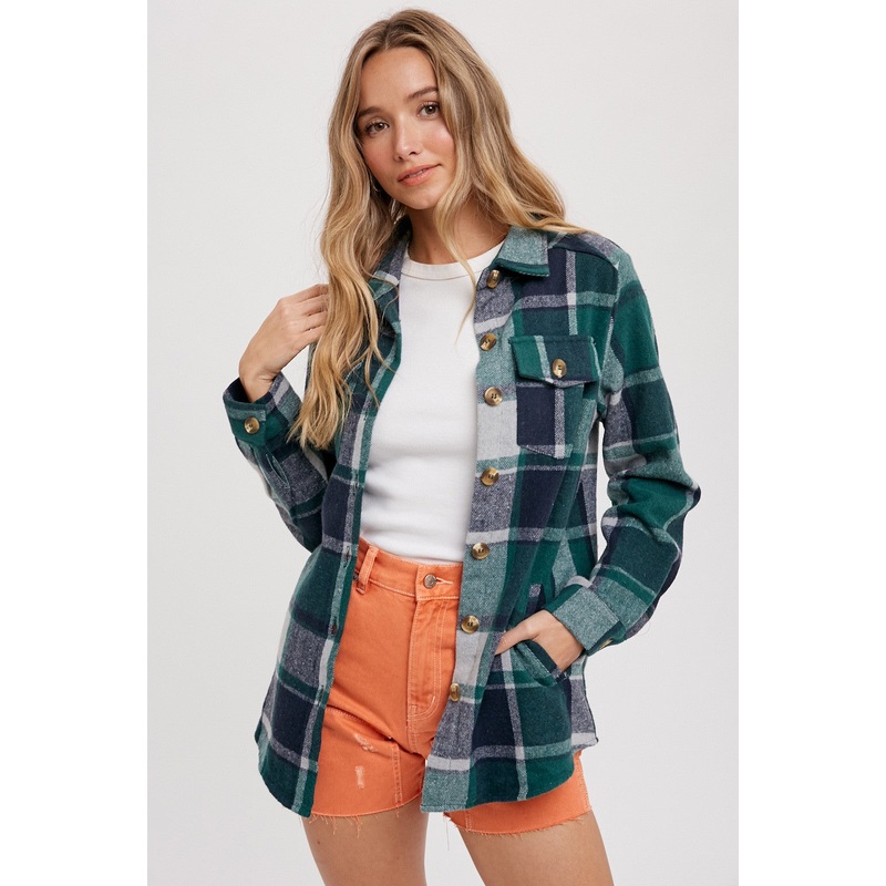 Green Plaid Shirt Jacket