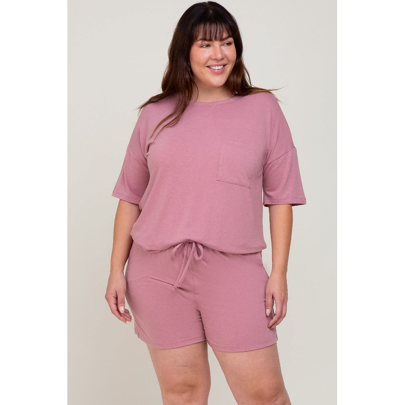 Mauve Pocket Front Plus Pajama Short Set