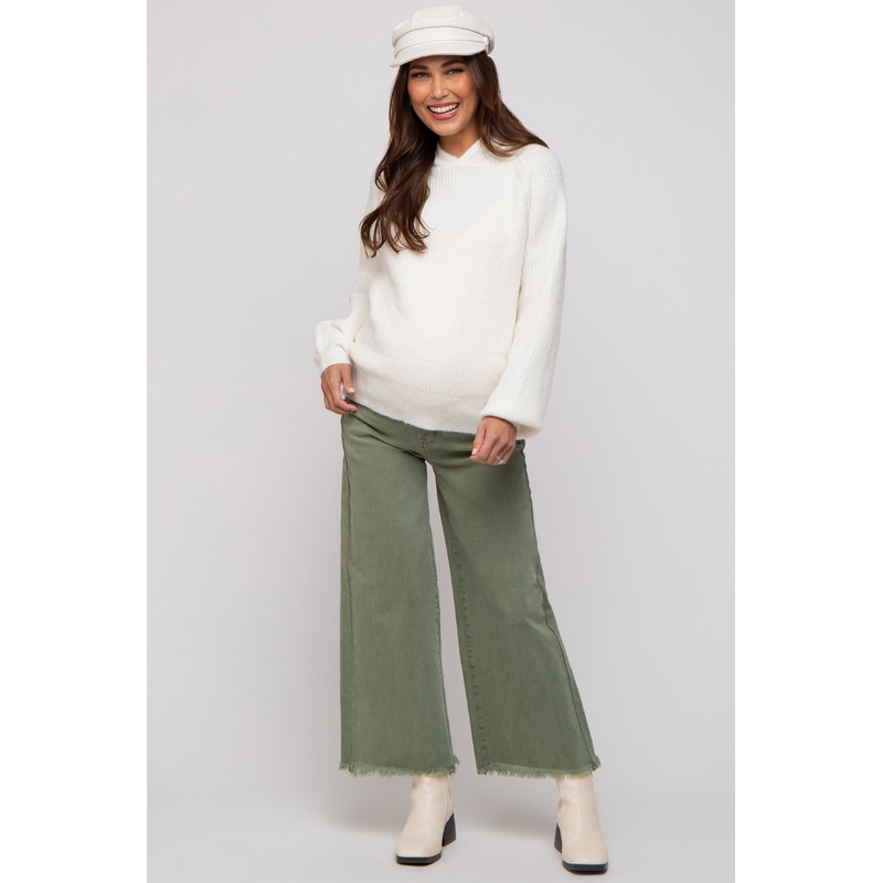 Olive Cropped Wide Leg Maternity Pants
