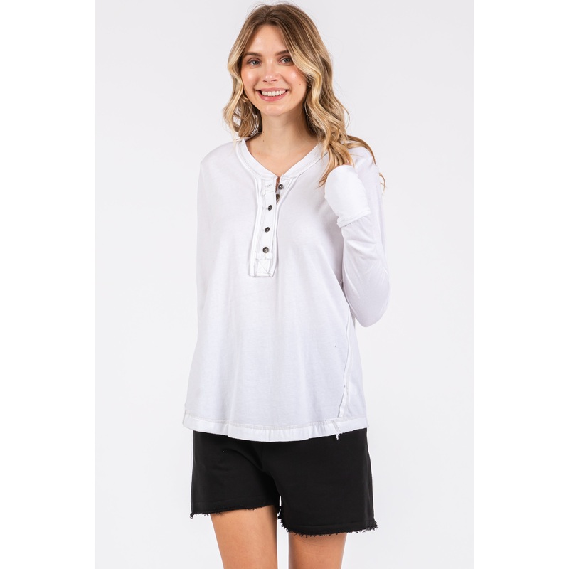White Long Sleeve Exposed Seam Top