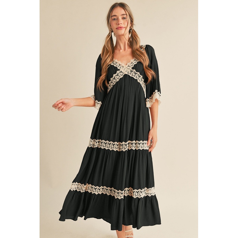 Black Criss Cross Lace Maxi