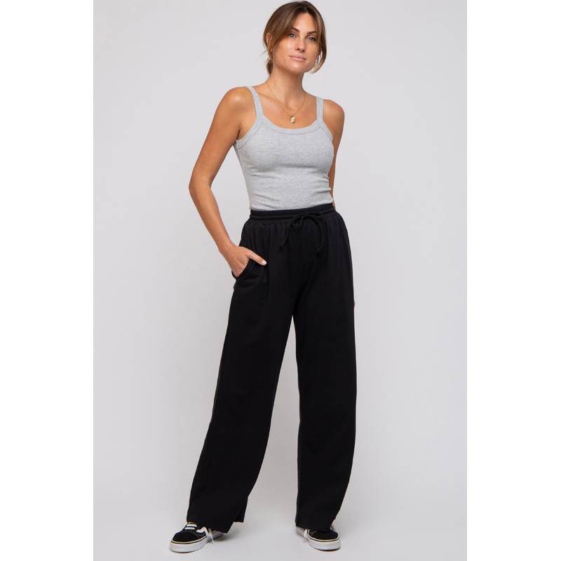 Black Drawstring Wide Leg Lounge Pants