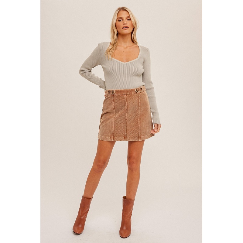 Camel Washed Corduroy Mini Skirt