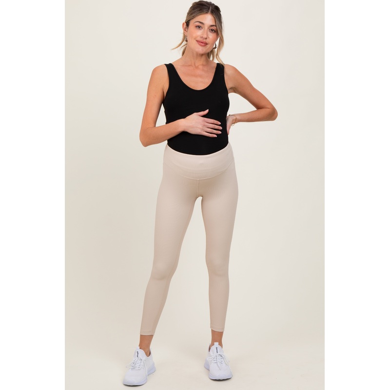Cream Ribbed Maternity Leggings