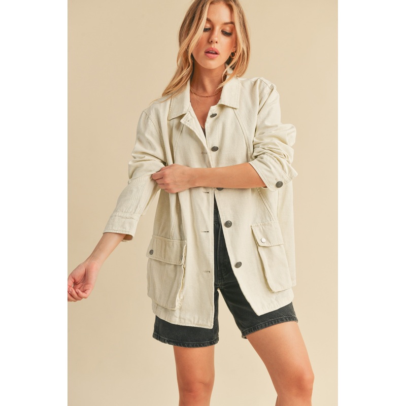 Ivory Front Pocket Collared Jacket