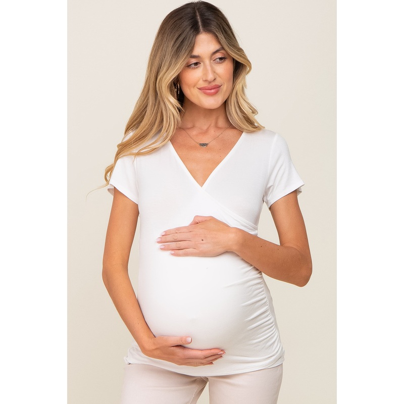 White Wrap Front Maternity/Nursing Top