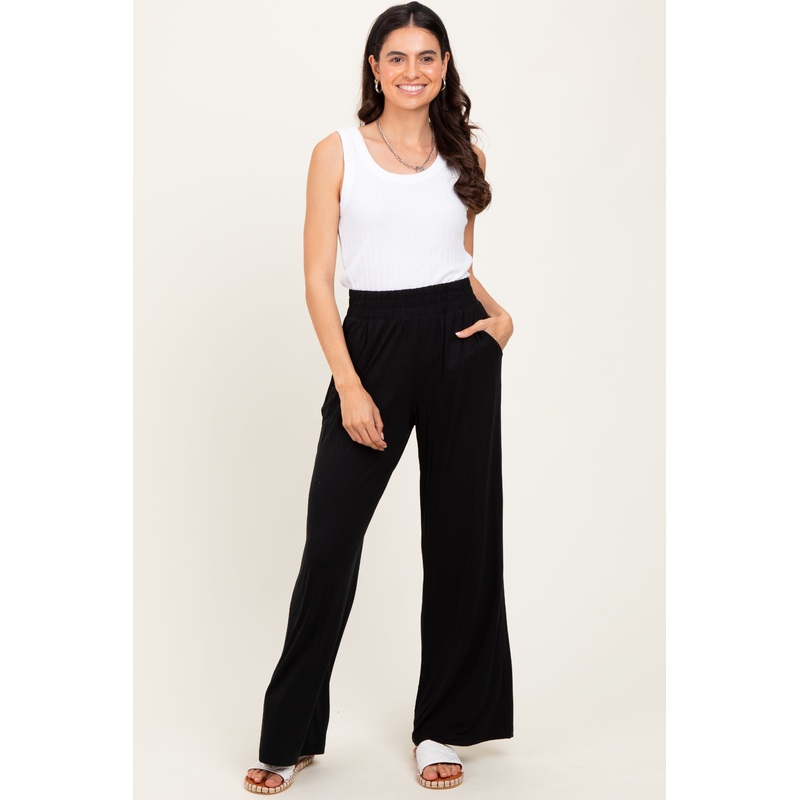 Black Basic Wide Leg Pocketed Pants