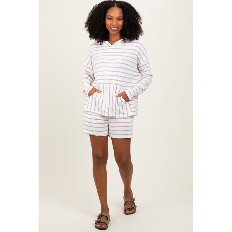 Ivory Cozy Striped Ribbed Two-Piece Lounge Set