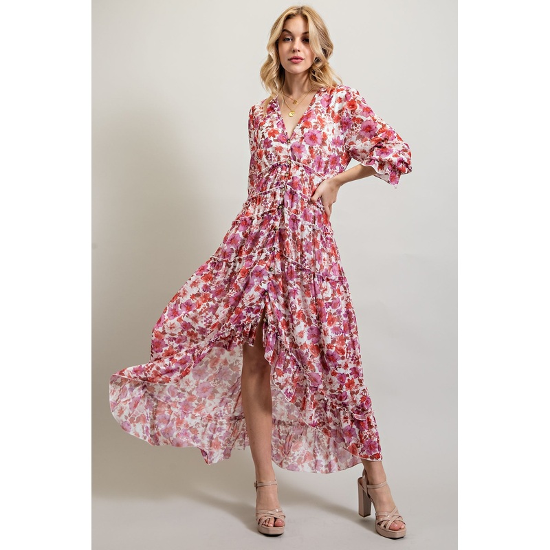 White Bohemian Floral High Low Maxi Dress