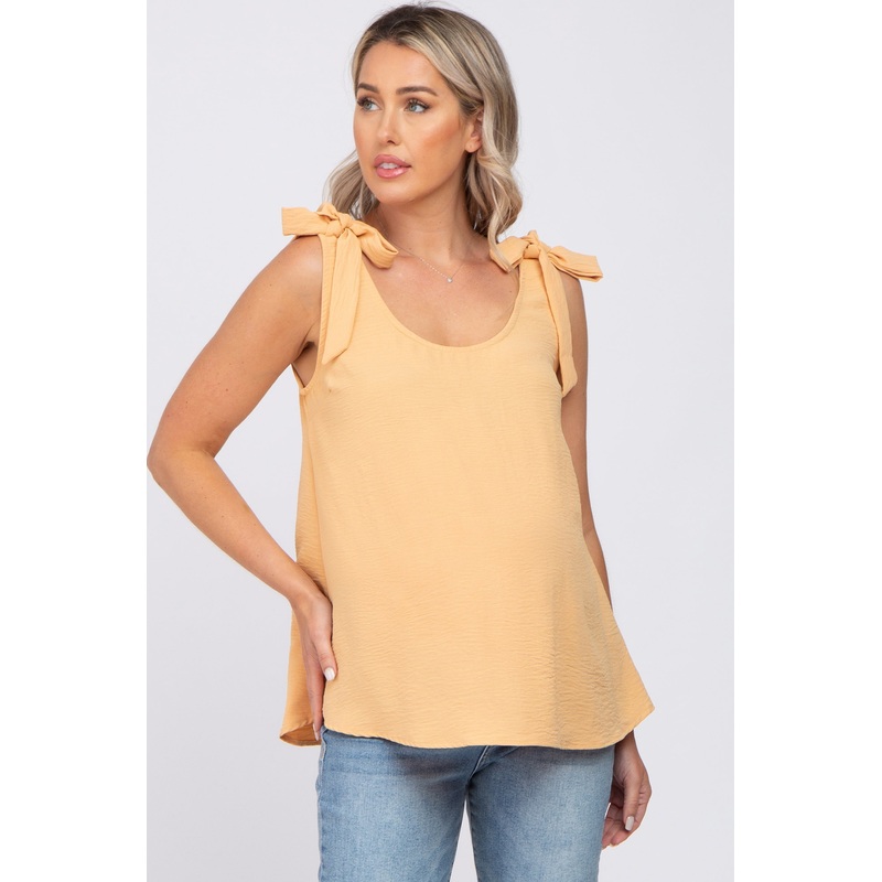 Yellow Shoulder Bow Maternity Tank Top