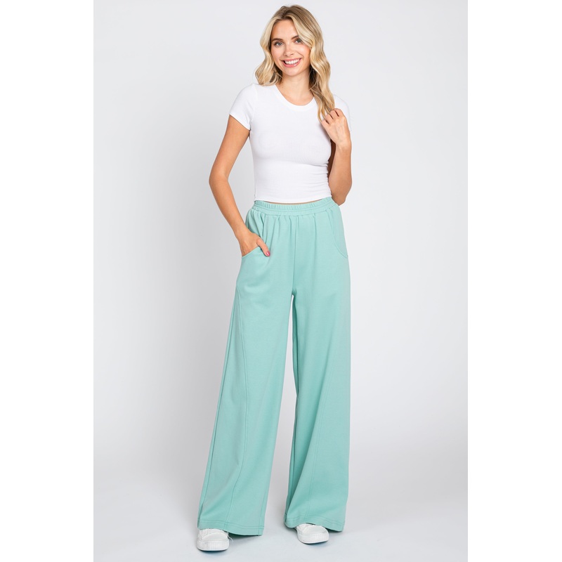 Mint Green Basic Wide Leg Lounge Pants