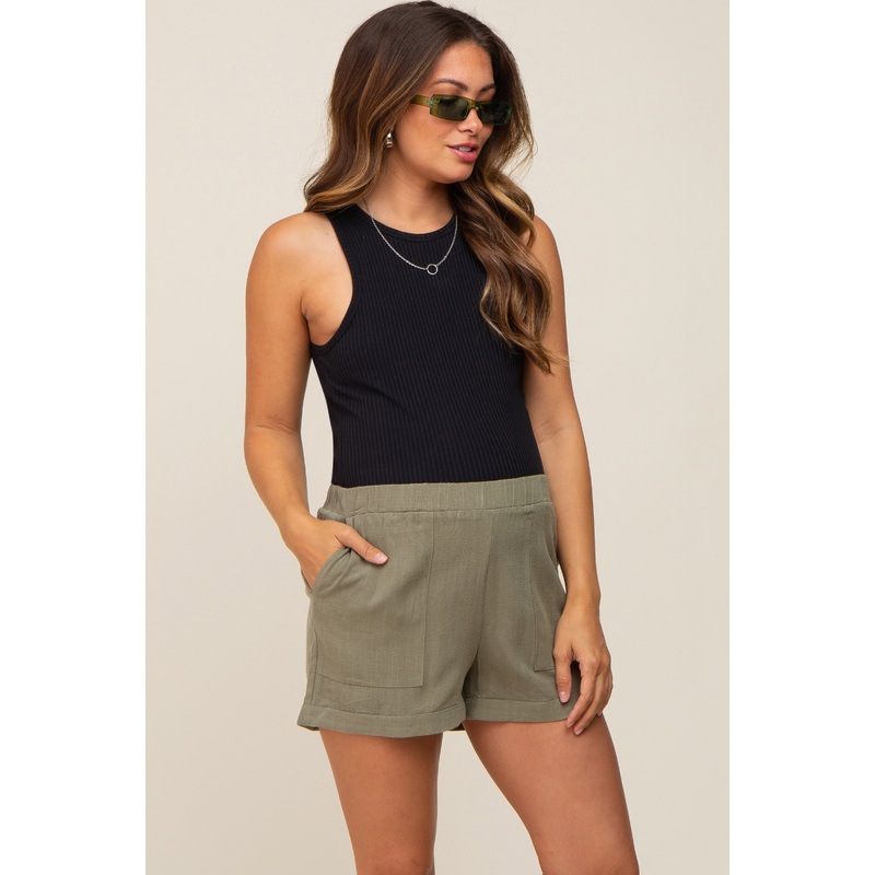 Olive Pocketed Maternity Shorts