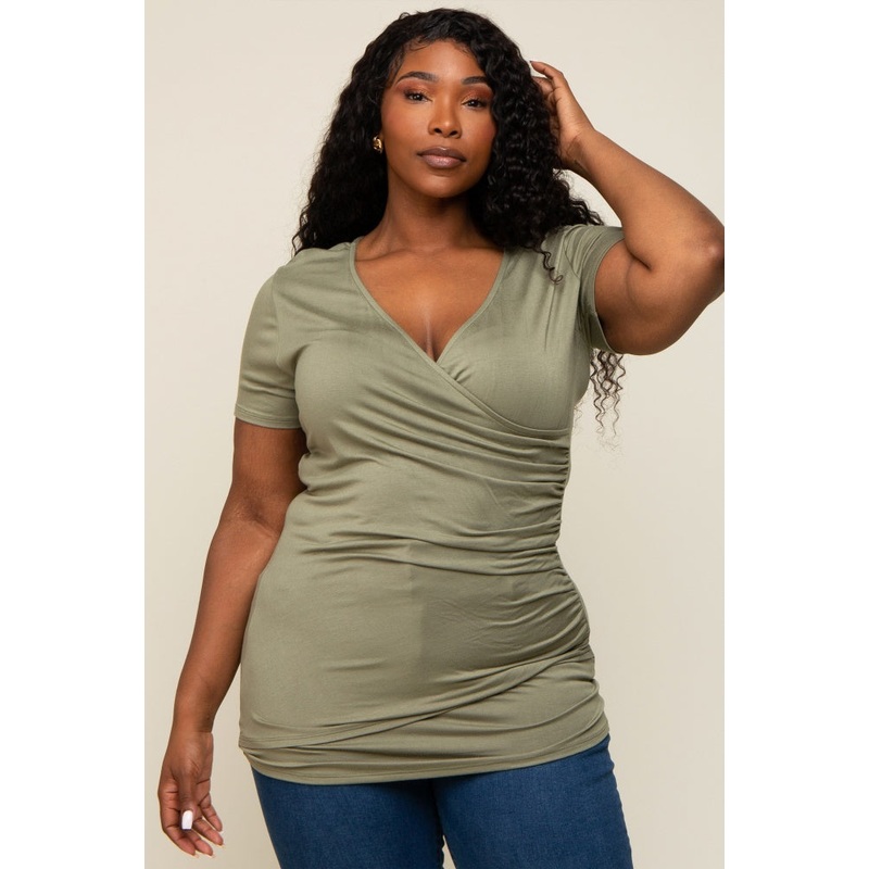 Olive Wrap Front Plus Nursing Top