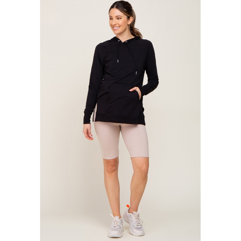 Taupe Wide Band Maternity Biker Shorts