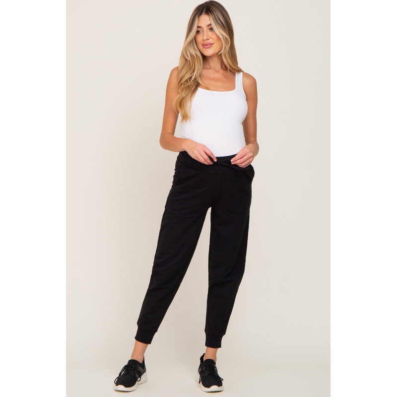 Black Basic Drawstring Maternity Sweatpants