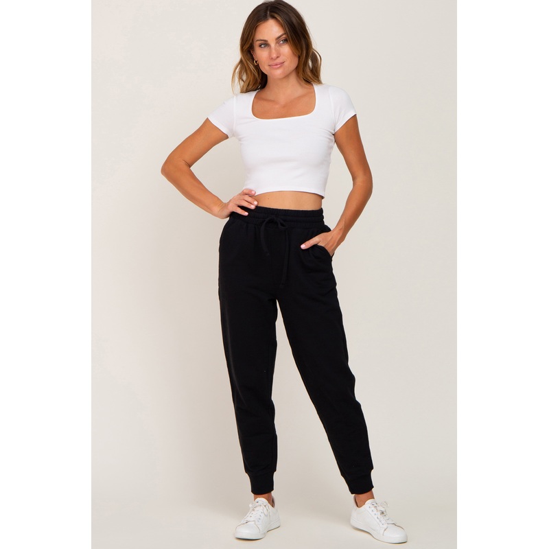 Black Basic Drawstring Sweatpants