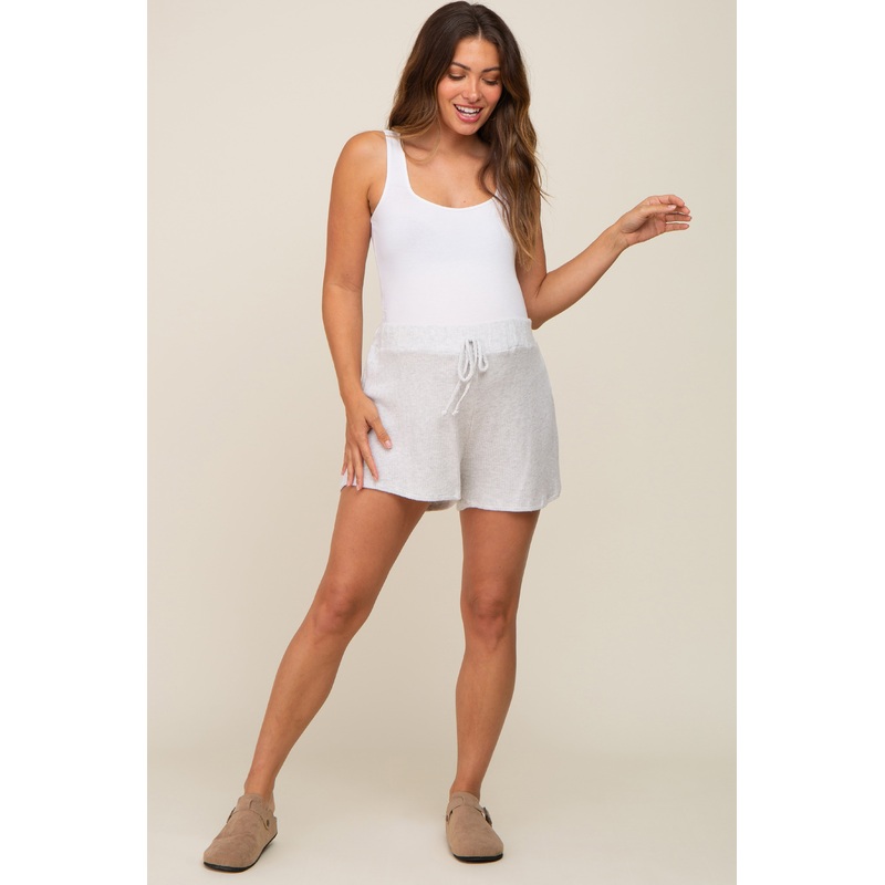 Heather Grey Ribbed Soft Knit Maternity Shorts