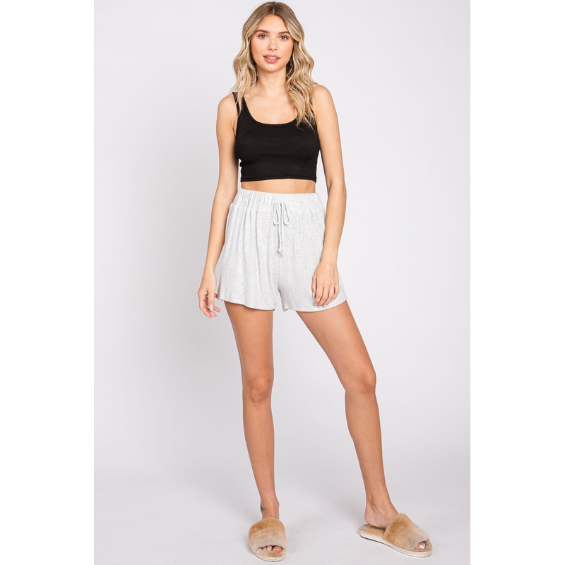 Heather Grey Ribbed Soft Knit Shorts