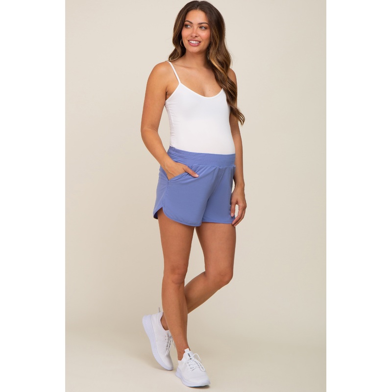 Periwinkle Rounded Hem Maternity Active Shorts