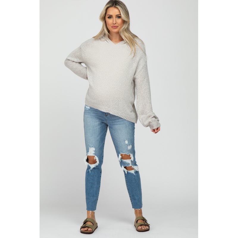 Blue Distressed Cropped Maternity Jeans