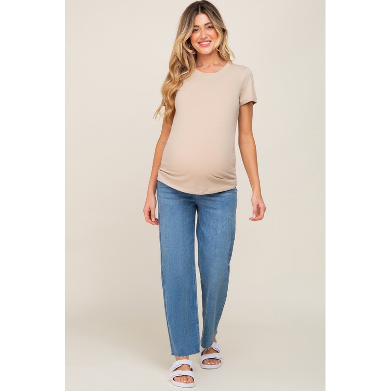 Light Blue Raw Hem Maternity Wide Leg Jeans