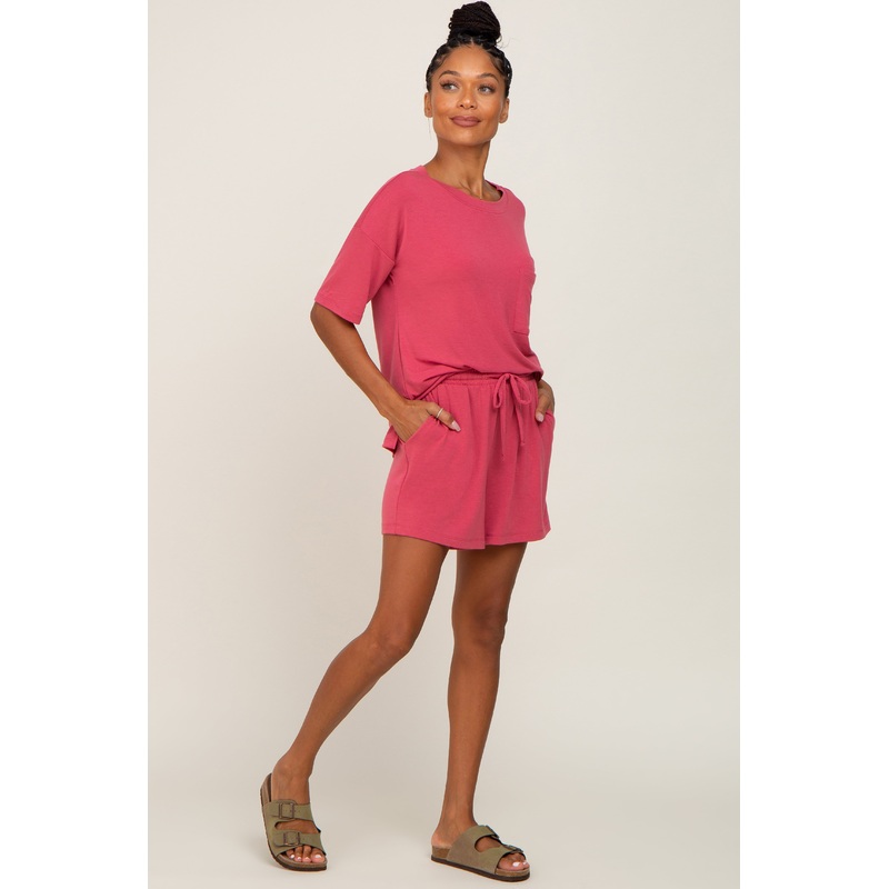 Salmon Pocket Front Pajama Short Set