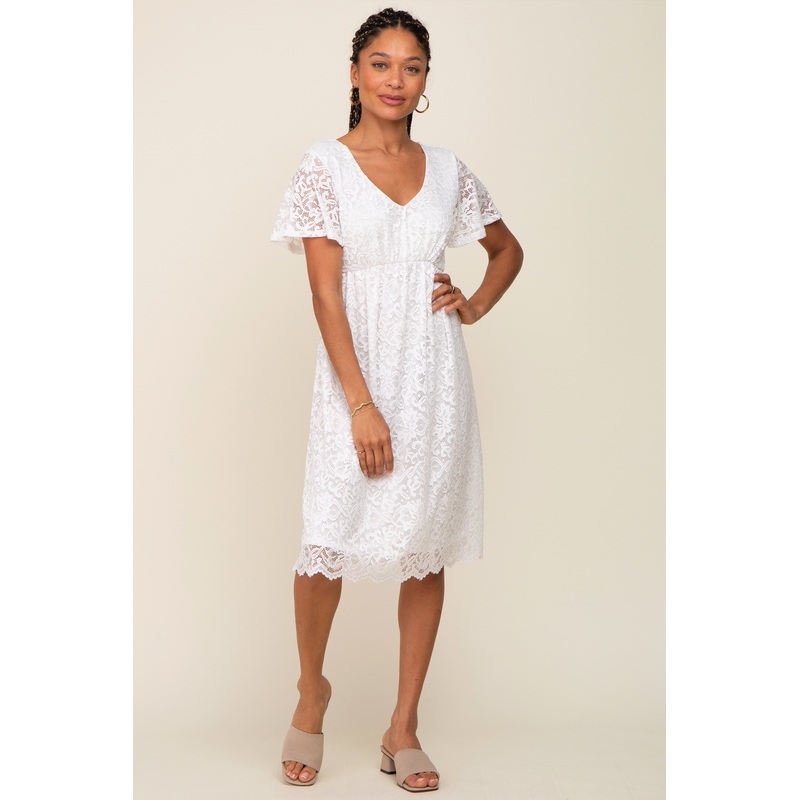 White Lace Knee Length Dress