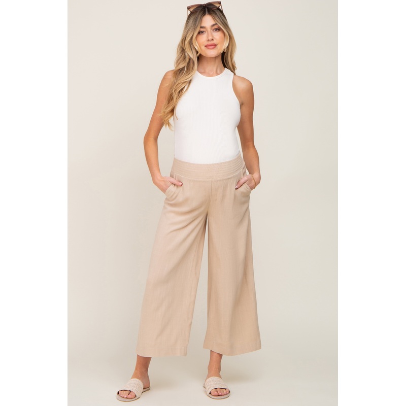 Beige Wide Leg Maternity Pants