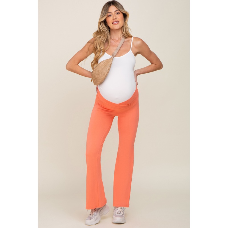 Coral Layered V-Front Maternity Leggings