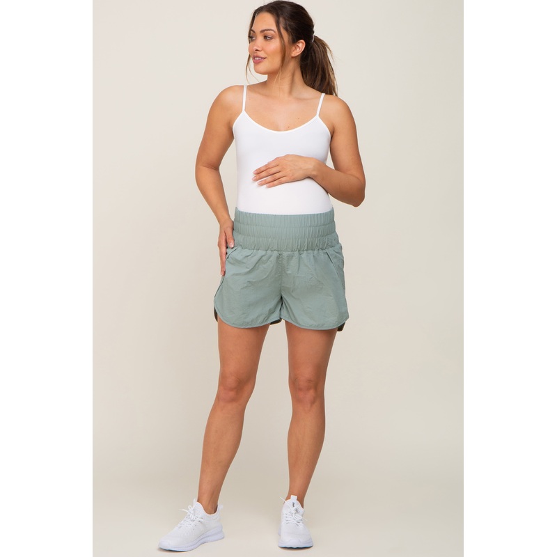 Sage Curved Hem Active Maternity Shorts