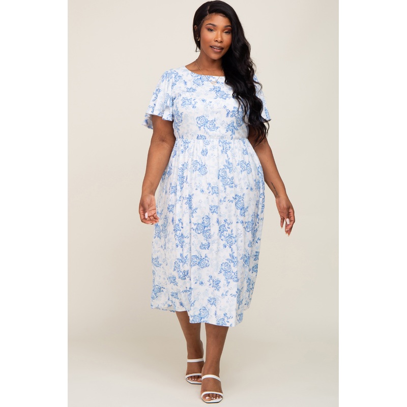 White Floral Back Cutout Plus Maxi Dress