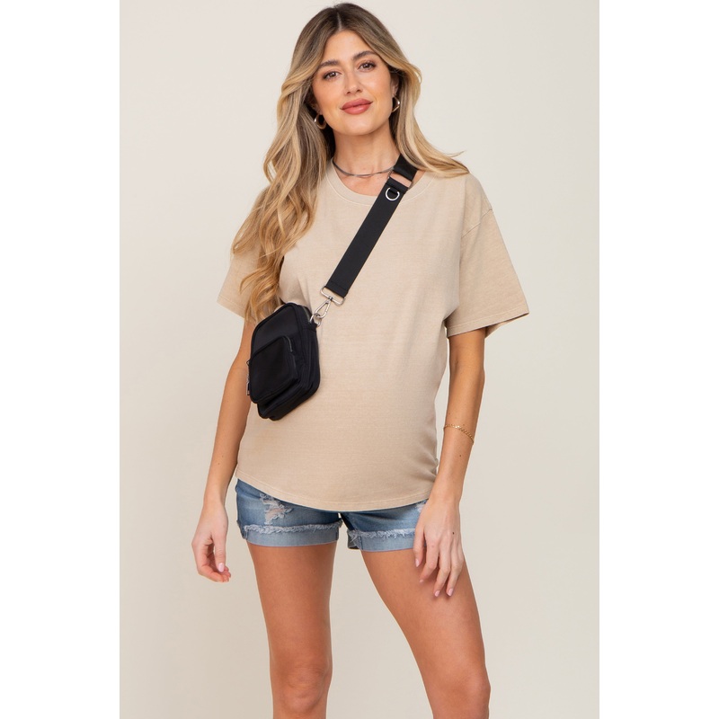 Beige Faded Basic Maternity T-Shirt