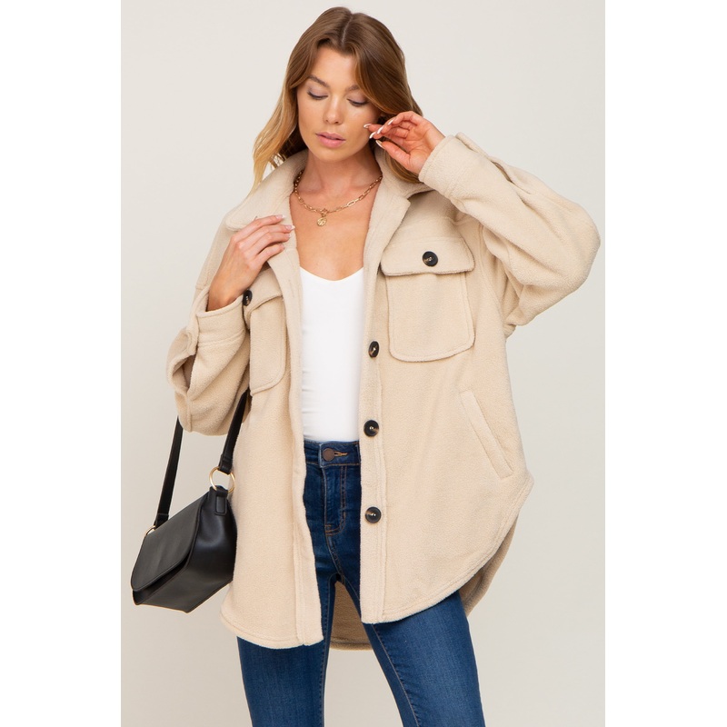 Beige Fleece Shirt Jacket
