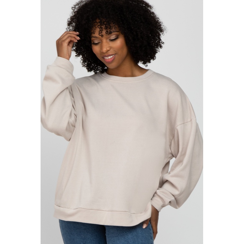 Beige Soft Fuzzy Lining Sweatshirt