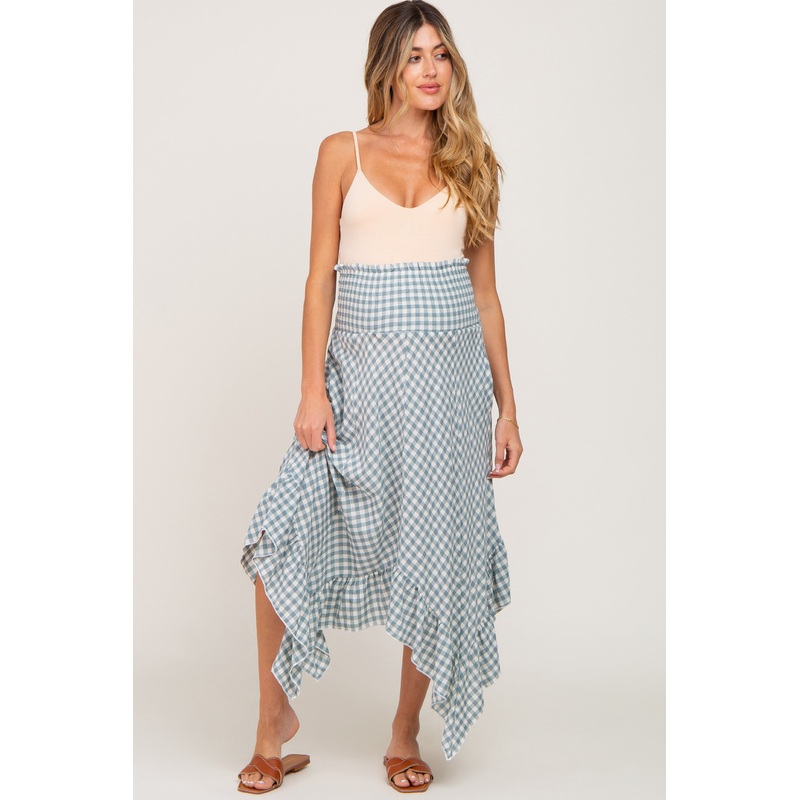 Blue Gingham Handkerchief Maternity Skirt