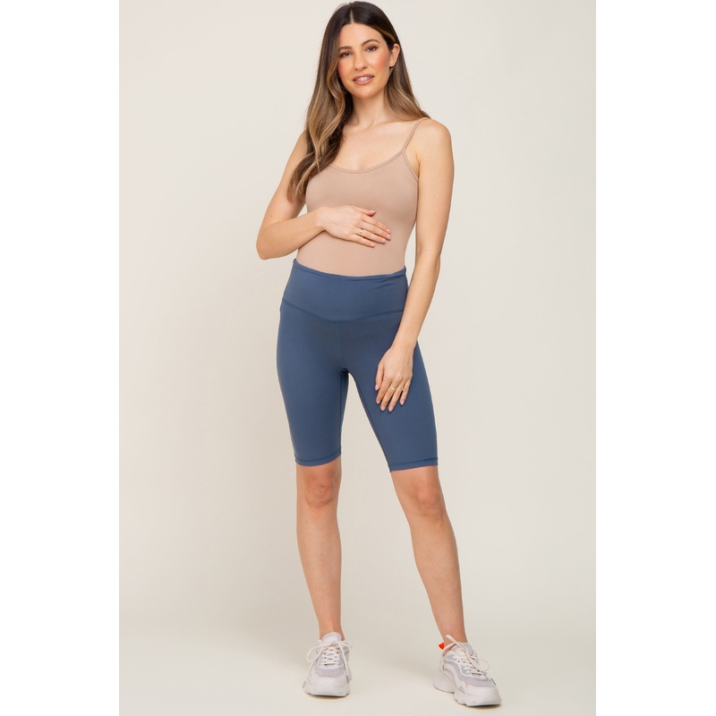 Blue High Waist Maternity Bike Shorts