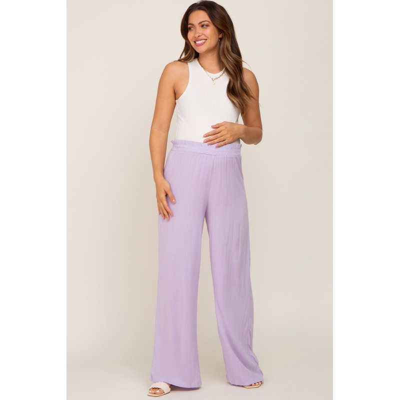 Lavender Basic Elastic Waist Wide Leg Maternity Pants