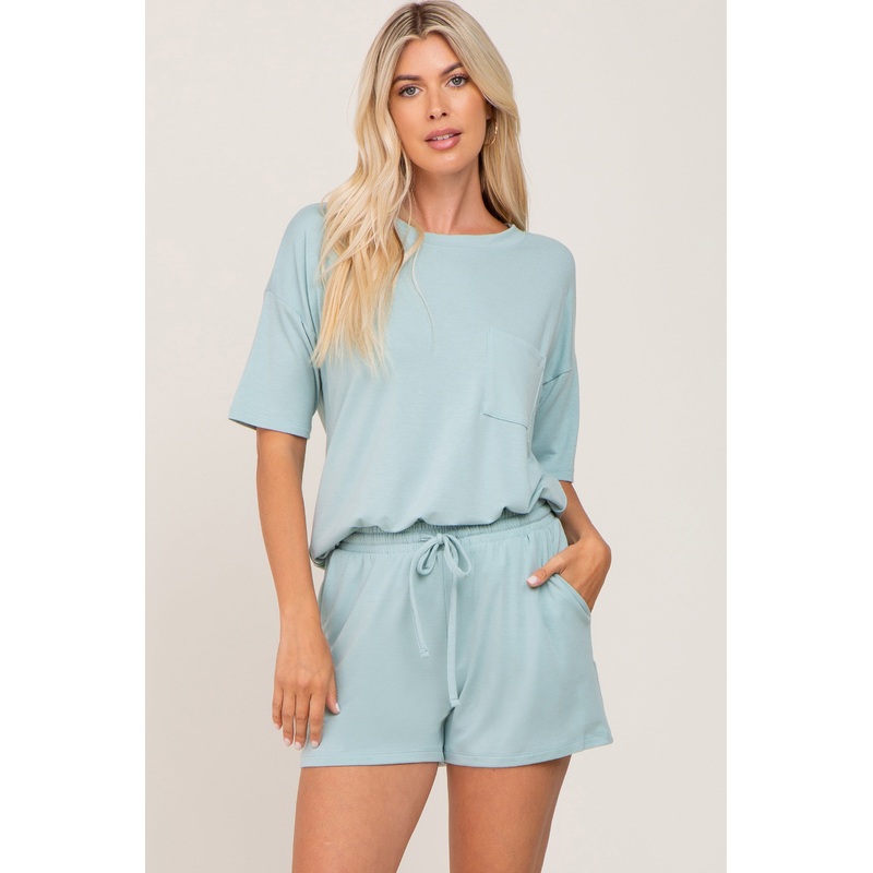 Mint Green Pocket Front Pajama Short Set