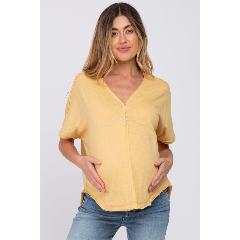 Yellow Button Front Maternity Top