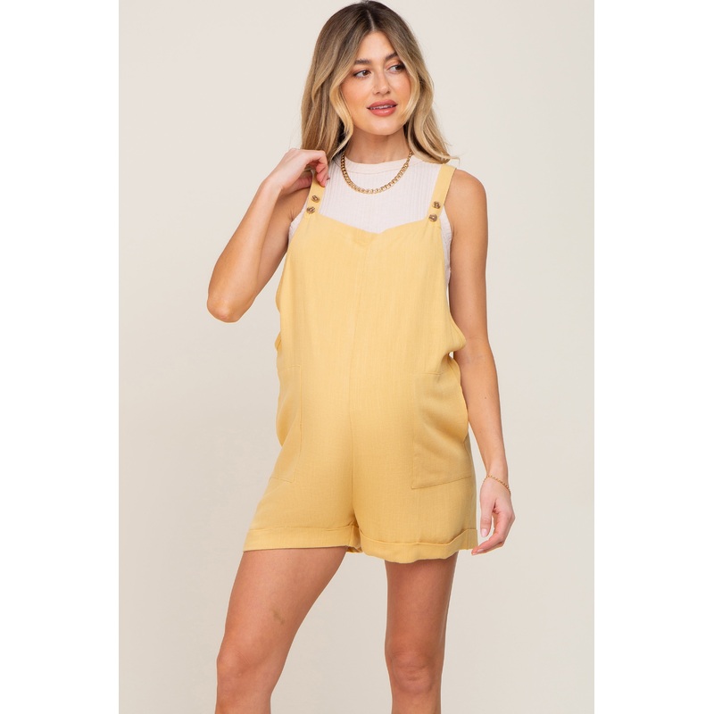 Yellow Linen Maternity Overall Romper