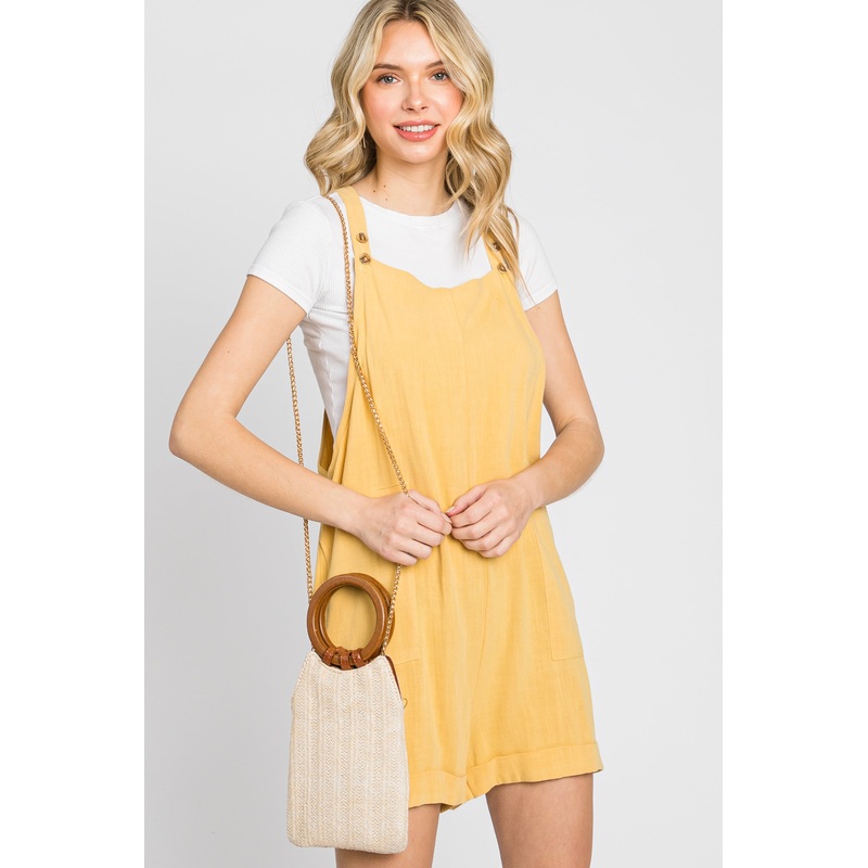 Yellow Linen Overall Romper