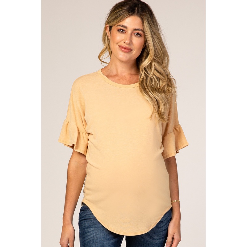 Yellow Short Ruffle Sleeve Maternity Top