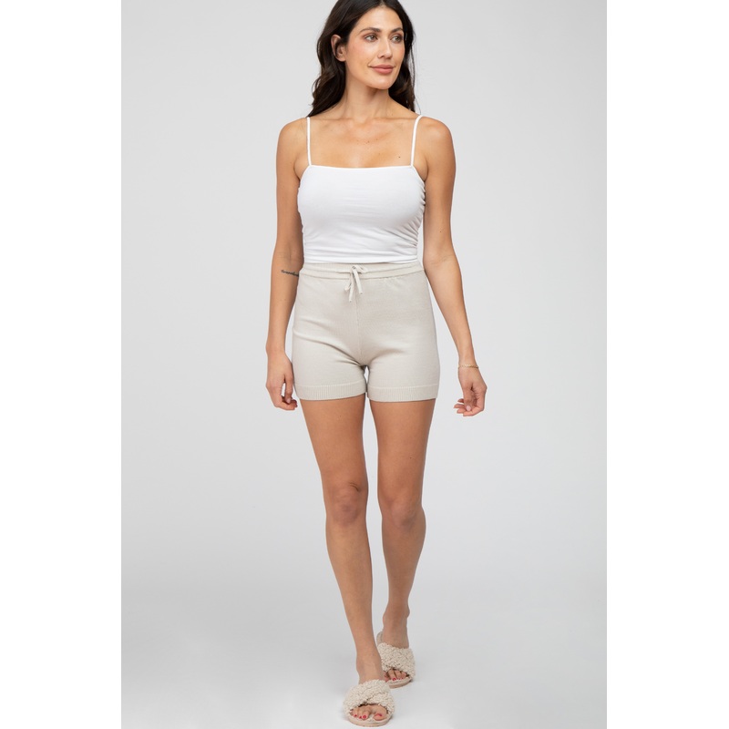 Beige Knit Drawstring Shorts