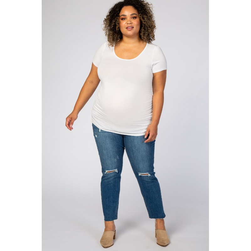 Blue Distressed Knee Maternity Plus Jeans