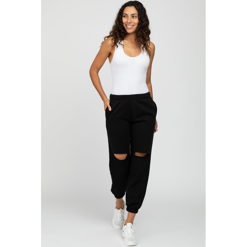 Black Ripped Knee Sweatpants