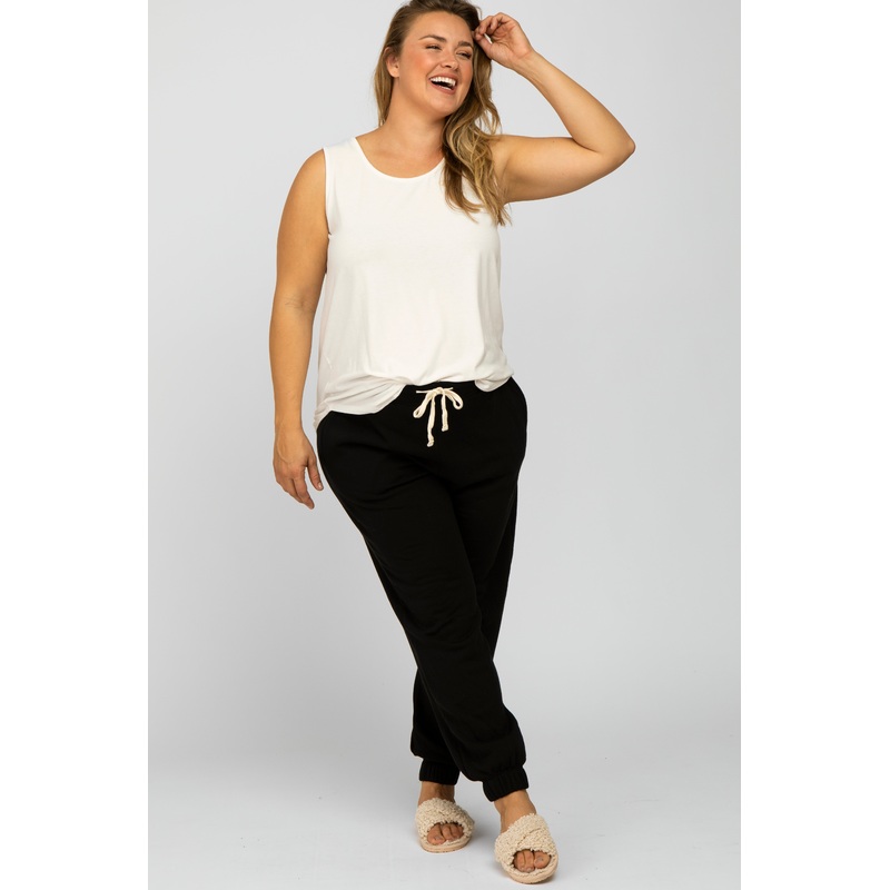 Black Soft Drawstring Maternity Plus Sweatpants