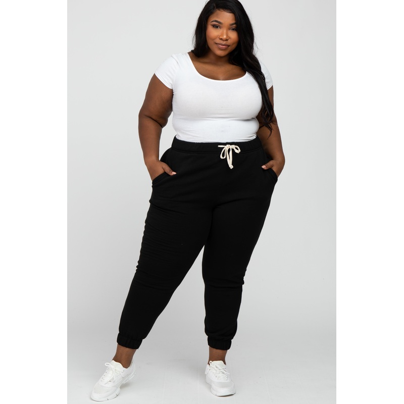 Black Soft Drawstring Plus Sweatpants