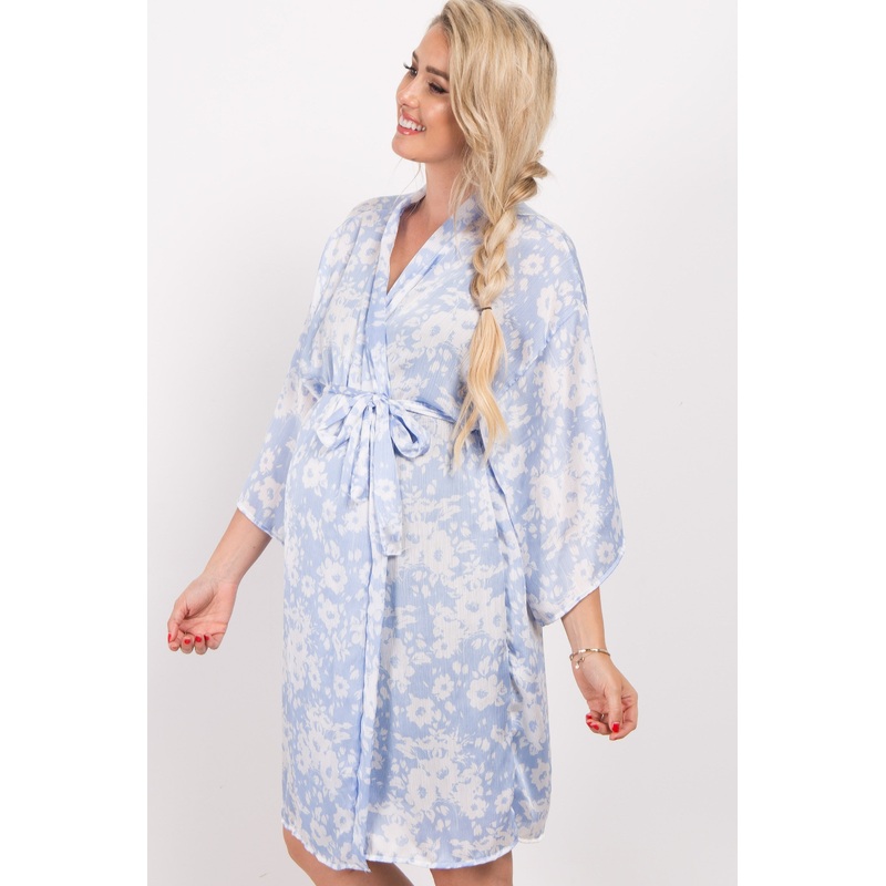 Blue Floral Chiffon Delivery/Nursing Maternity Robe