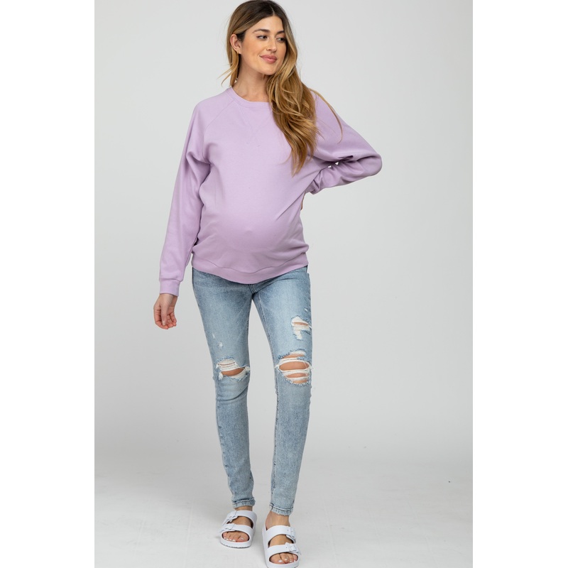 Light Blue Distressed Maternity Skinny Jeans
