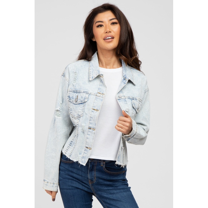 Light Blue Fadded Pinstripe Denim Jacket